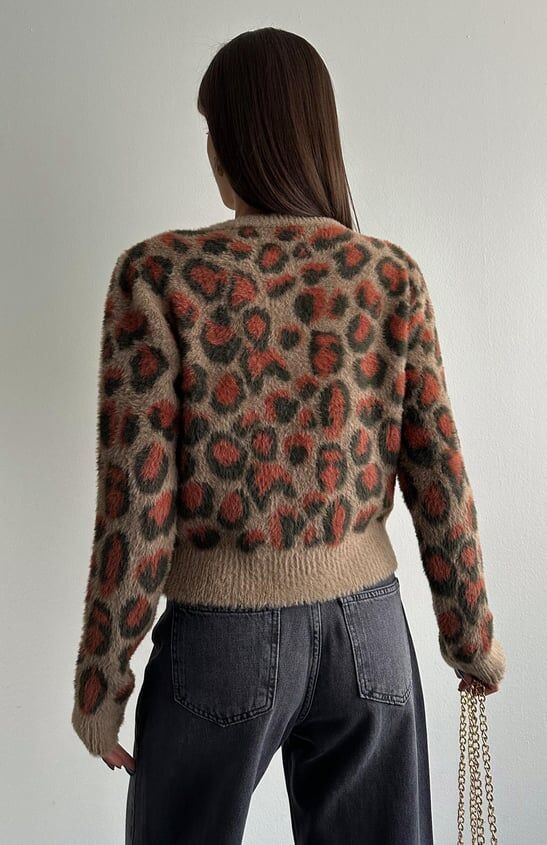 LEO PRINT DESIGHN WOMAN CARDIGAN KAFE - 4