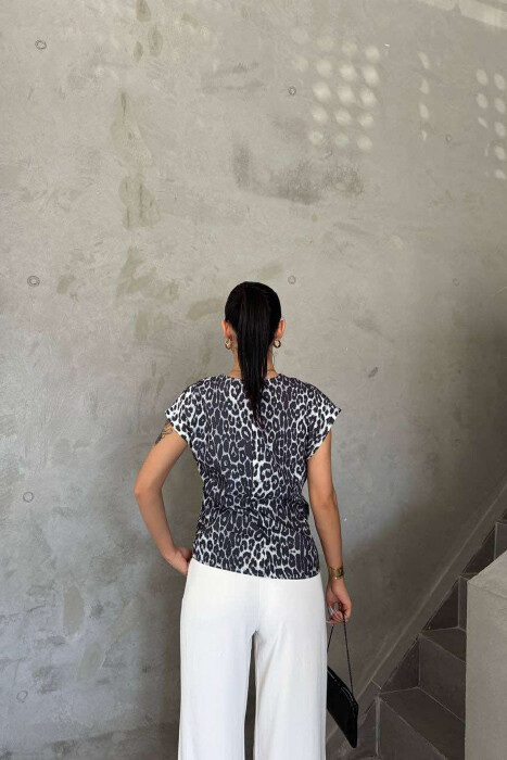 LEO PRINT LACING DETAILS WOMEN SHIRT DARK GREY/GEE - 3