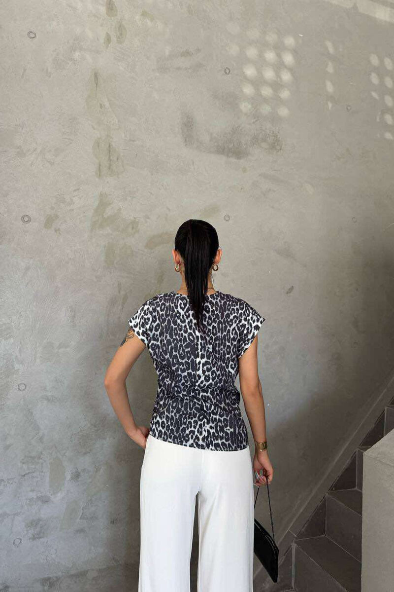 LEO PRINT LACING DETAILS WOMEN SHIRT DARK GREY/GEE - 3