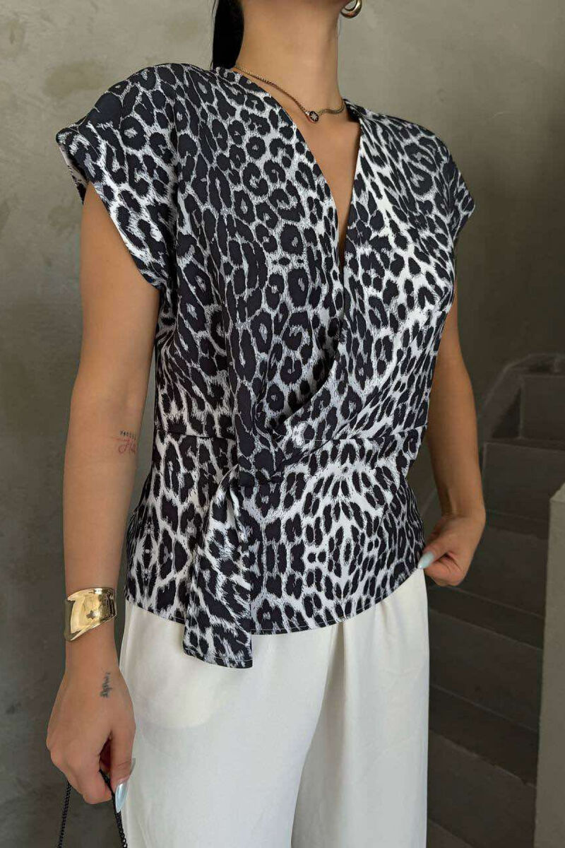 LEO PRINT LACING DETAILS WOMEN SHIRT DARK GREY/GEE - 4