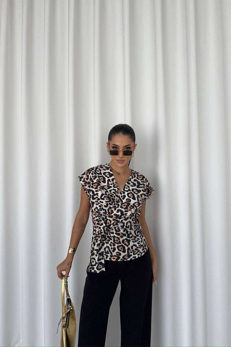 LEO PRINT LACING DETAILS WOMEN SHIRT LEO/LEOPARD - 1