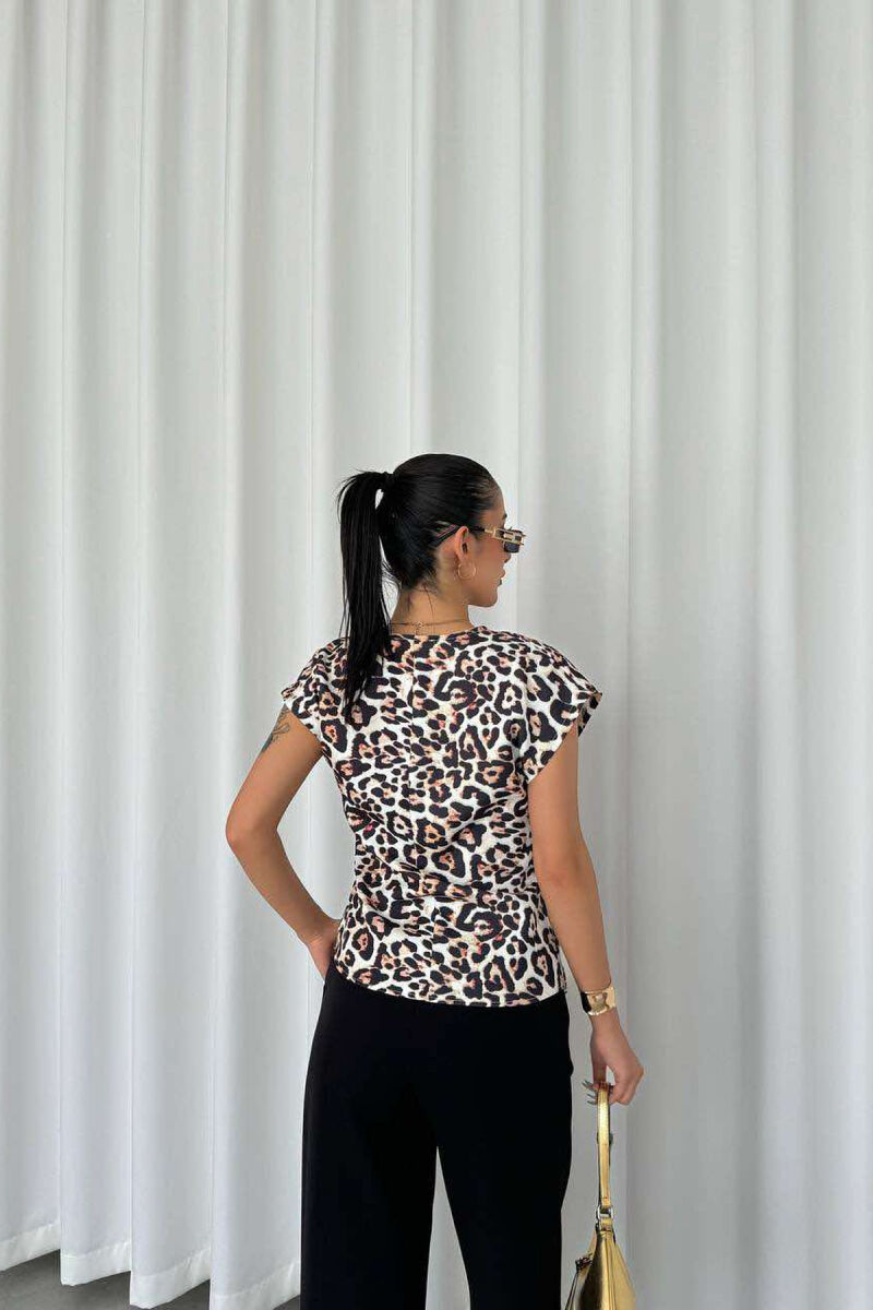 LEO PRINT LACING DETAILS WOMEN SHIRT LEO/LEOPARD - 2