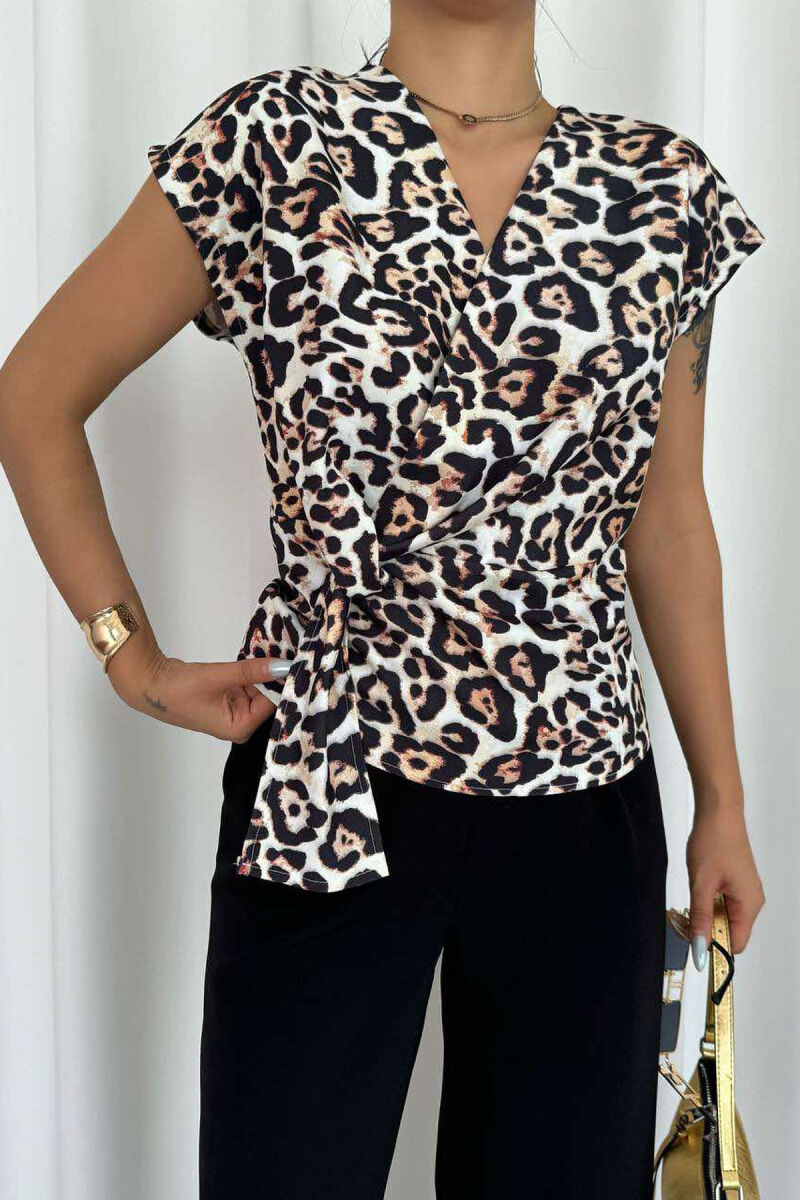 LEO PRINT LACING DETAILS WOMEN SHIRT LEO/LEOPARD - 3