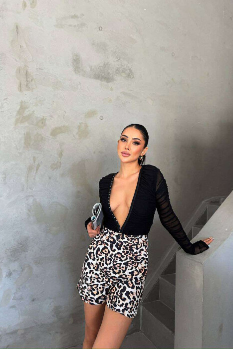 LEO PRINT WIDE LEG WOMEN SHORTS LEO/LEOPARD - 1