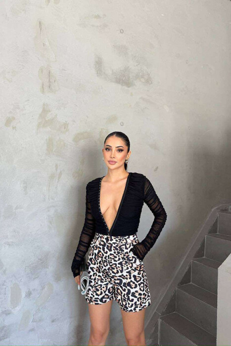 LEO PRINT WIDE LEG WOMEN SHORTS LEO/LEOPARD - 2