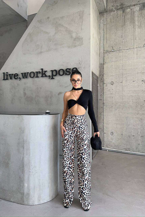 LEO PRINT WIDE LEG WOMEN TROUSERS LEO/LEOPARD - 1