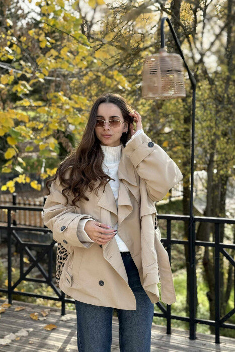 LEO PRINTS BELT DETAIL WOMEN JACKET BEIGE/BEZHE - 2