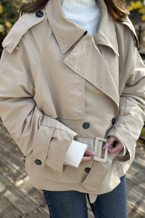 LEO PRINTS BELT DETAIL WOMEN JACKET BEIGE/BEZHE - 3