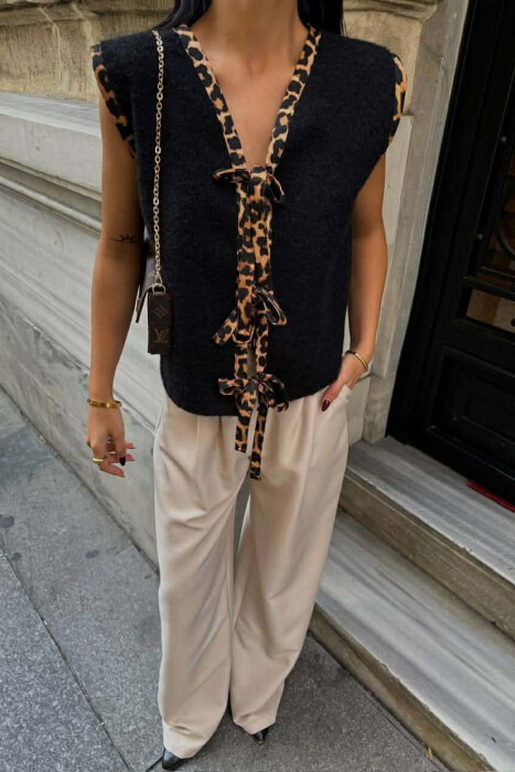 LEO PRINTS LACINGS WOOL WOMEN VEST BLACK/ E ZEZE - 3