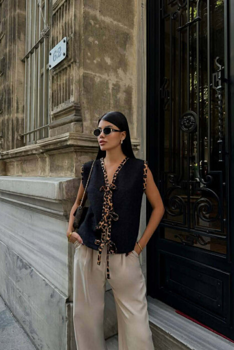 LEO PRINTS LACINGS WOOL WOMEN VEST BLACK/ E ZEZE - 4