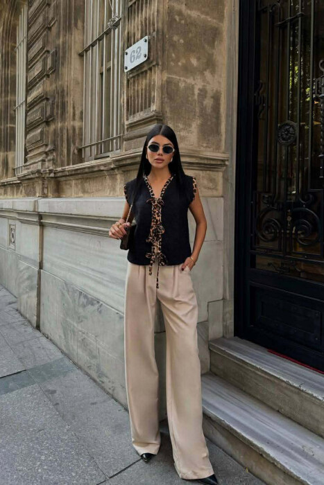 LEO PRINTS LACINGS WOOL WOMEN VEST BLACK/ E ZEZE - KLAUDIO FASHION