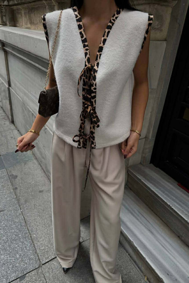 LEO PRINTS LACINGS WOOL WOMEN VEST CREAM/KREM - 3