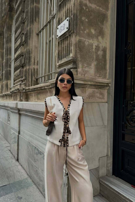 LEO PRINTS LACINGS WOOL WOMEN VEST CREAM/KREM - 5