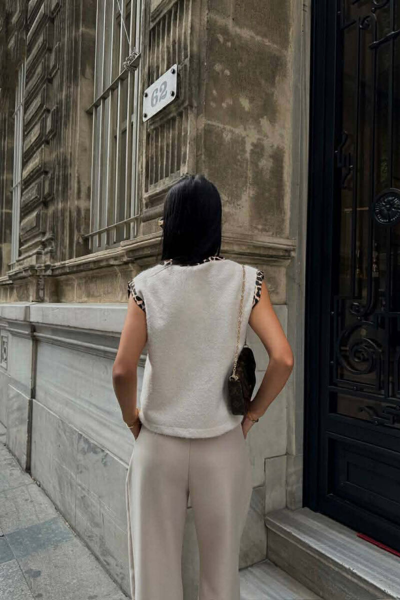 LEO PRINTS LACINGS WOOL WOMEN VEST CREAM/KREM - 6