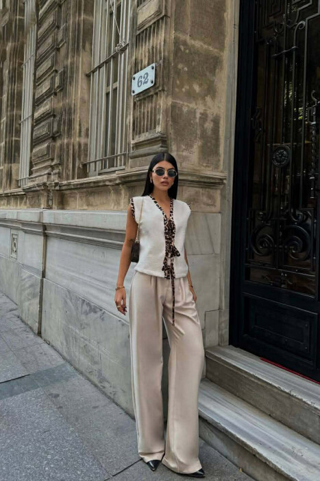 LEO PRINTS LACINGS WOOL WOMEN VEST CREAM/KREM - 7