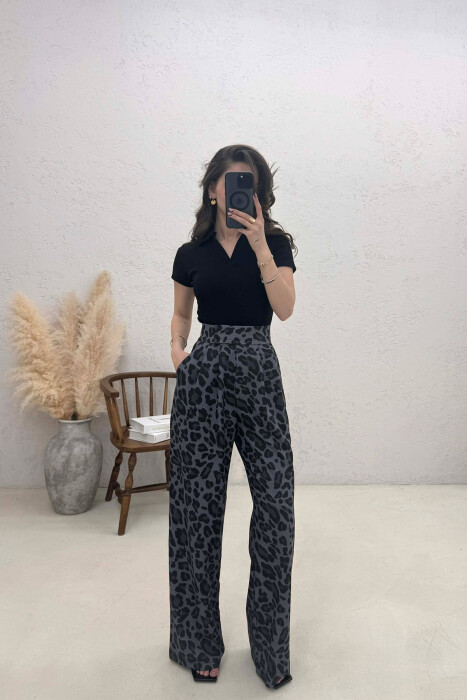 PANTALLONA ME PRINTE LEOPARDI PER FEMRA NE NGJYRE GRI TE ERRET - KLAUDIO FASHION