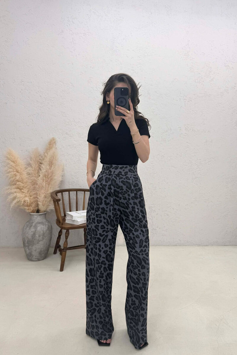 LEO PRINTS WOMAN TROUSERS DARK GREY/GEE - 1