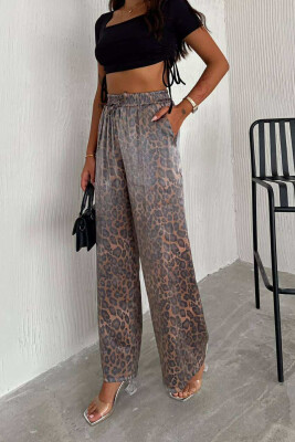 LEO SHINNY ELASTIC WAIST WOMEN TROUSERS LEO/LEOPARD 