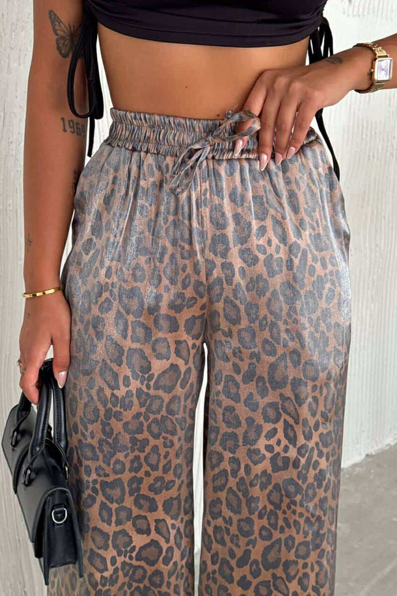 LEO SHINNY ELASTIC WAIST WOMEN TROUSERS LEO/LEOPARD - 3