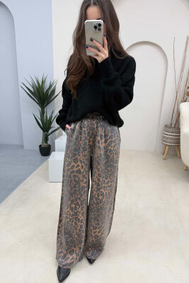 LEO SHINNY ELASTIC WAIST WOMEN TROUSERS LEO/LEOPARD 