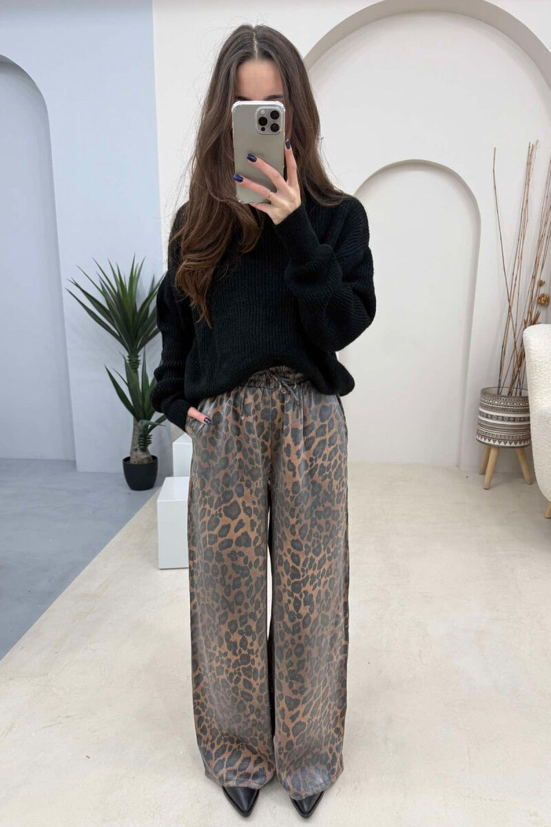 LEO SHINNY ELASTIC WAIST WOMEN TROUSERS LEO/LEOPARD - 2