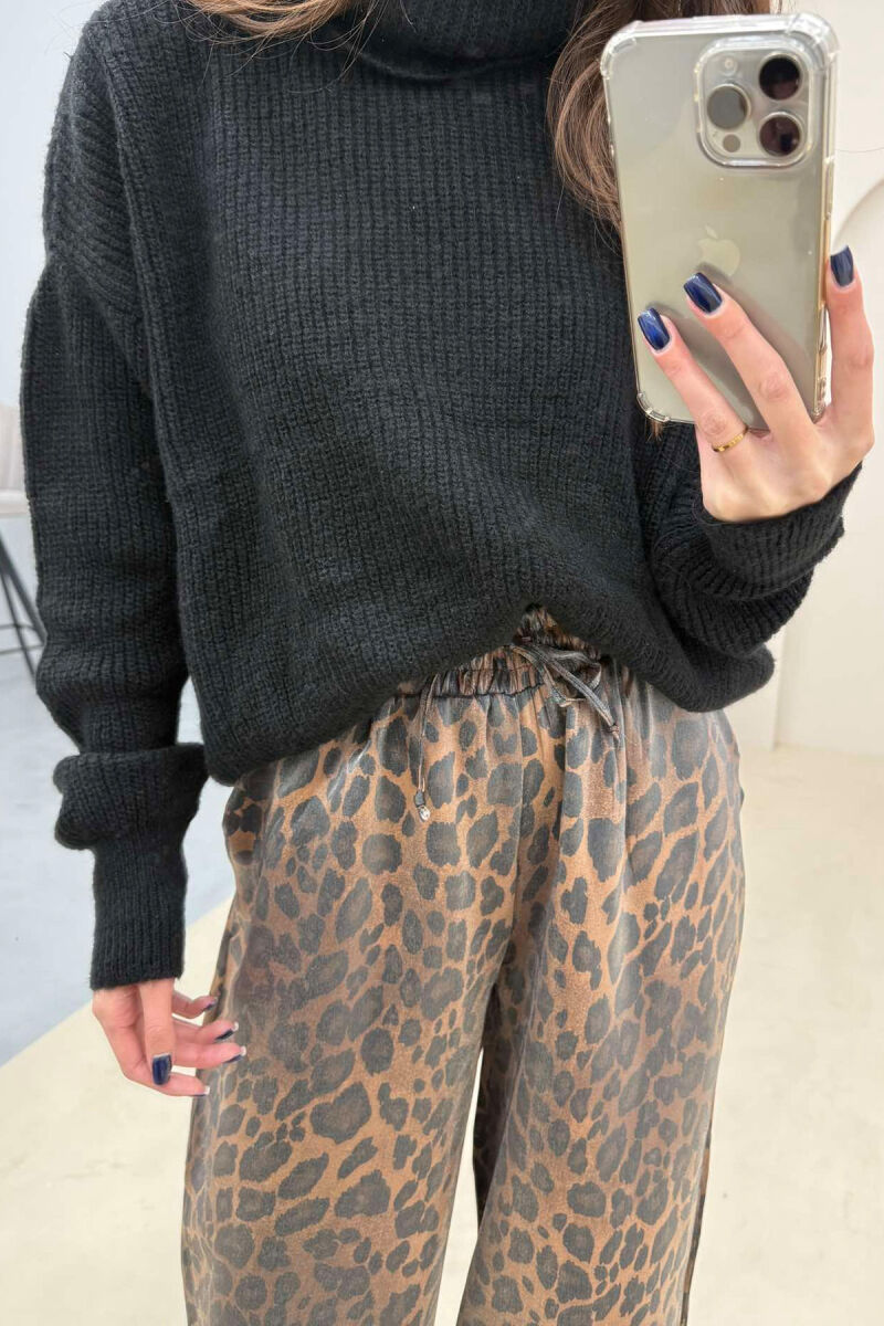 LEO SHINNY ELASTIC WAIST WOMEN TROUSERS LEO/LEOPARD - 3