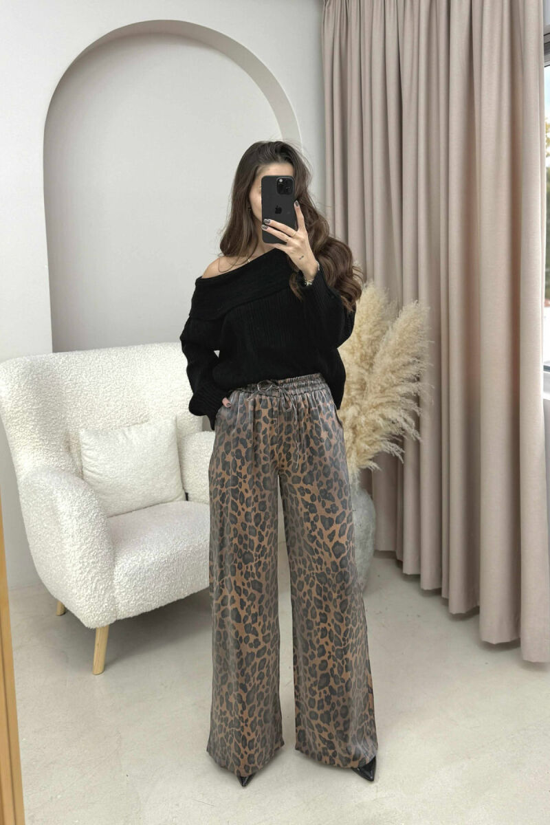 LEO SHINNY ELASTIC WAIST WOMEN TROUSERS LEO/LEOPARD - 1