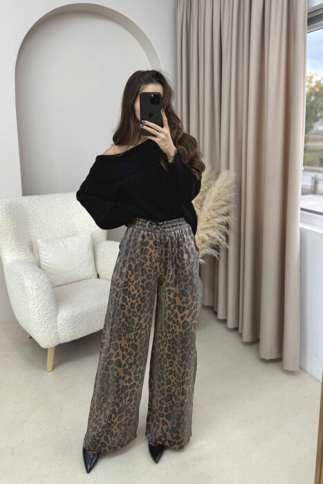 LEO SHINNY ELASTIC WAIST WOMEN TROUSERS LEO/LEOPARD - 2