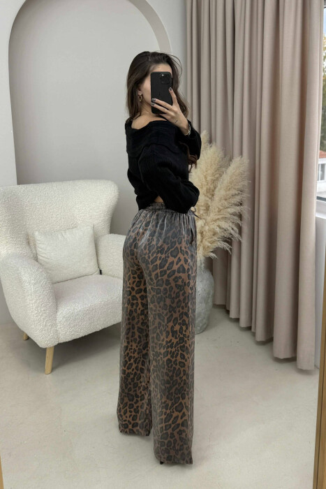 LEO SHINNY ELASTIC WAIST WOMEN TROUSERS LEO/LEOPARD - 3