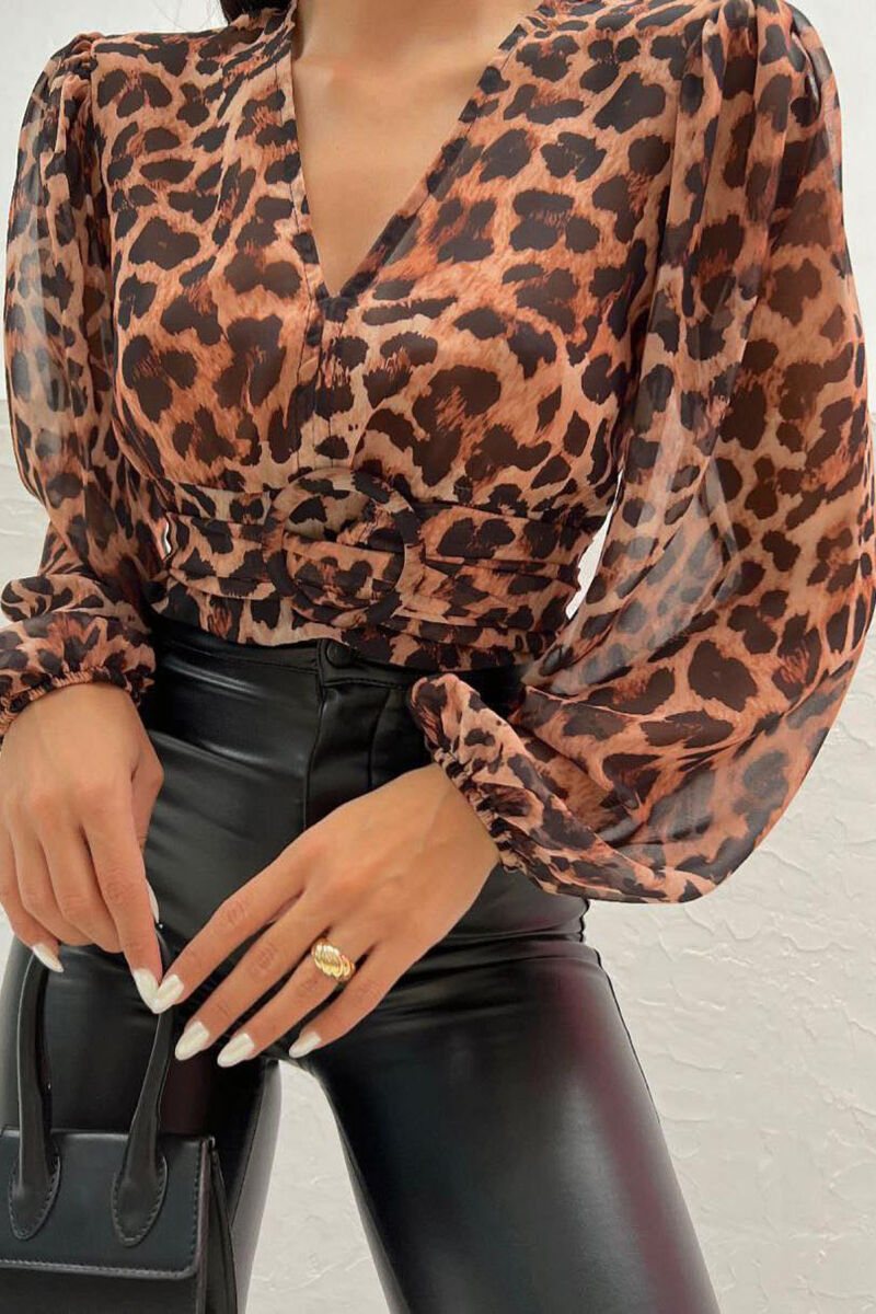 LEOPARD DESIGN WOMAN CROP TOP DARK BROWN/KAE - 1