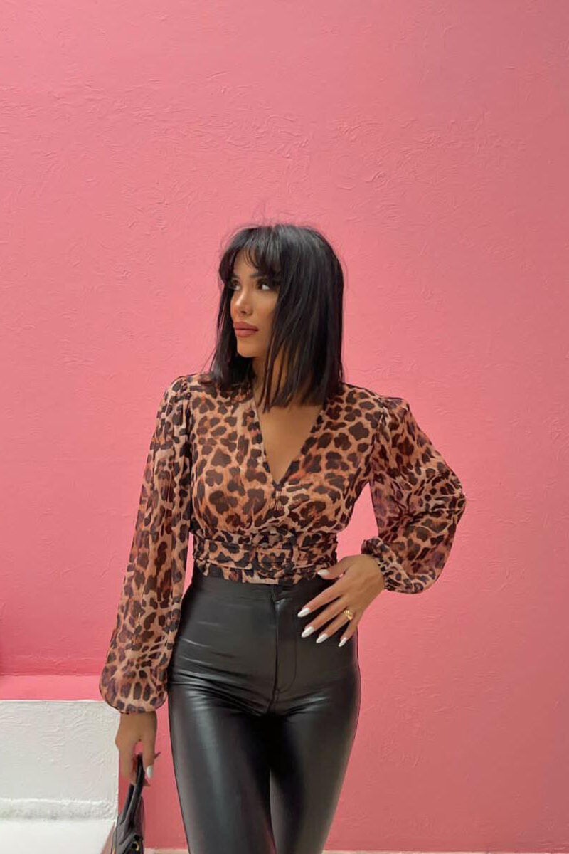 LEOPARD DESIGN WOMAN CROP TOP DARK BROWN/KAE - 4