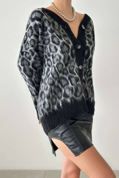 LEOPARD PRINT WOMEN CARDIGAN BLACK-GREY/ZEGR - 2