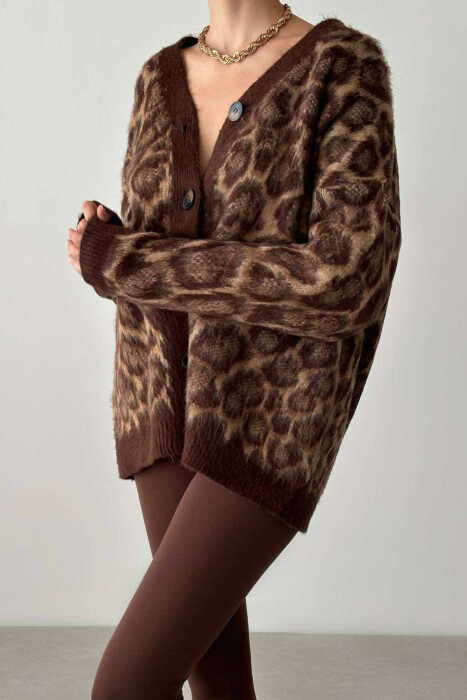 LEOPARD PRINT WOMEN CARDIGAN BROWN/KAFE - 2