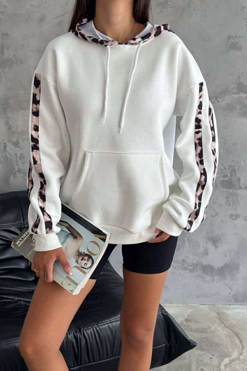 LEOPARD PRINTS WOMEN HOODIE WHITE-E BARDHE - 1