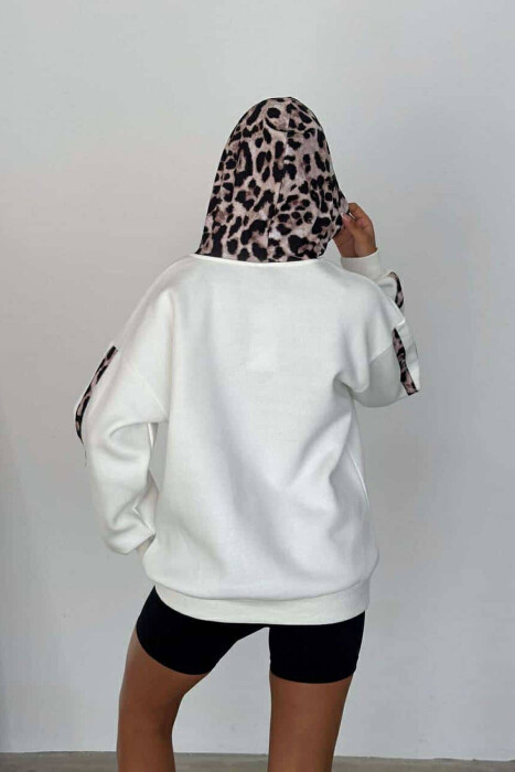 LEOPARD PRINTS WOMEN HOODIE WHITE-E BARDHE - 2