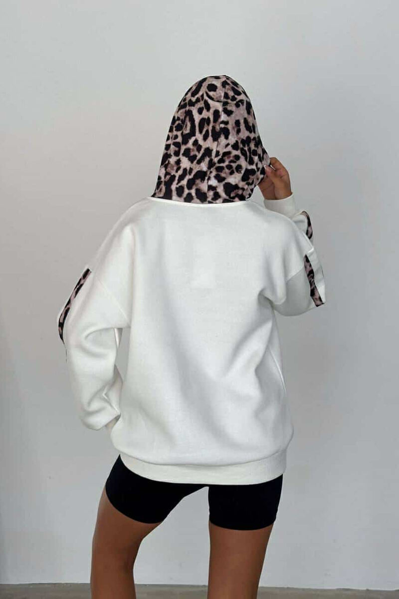 LEOPARD PRINTS WOMEN HOODIE WHITE-E BARDHE - 2