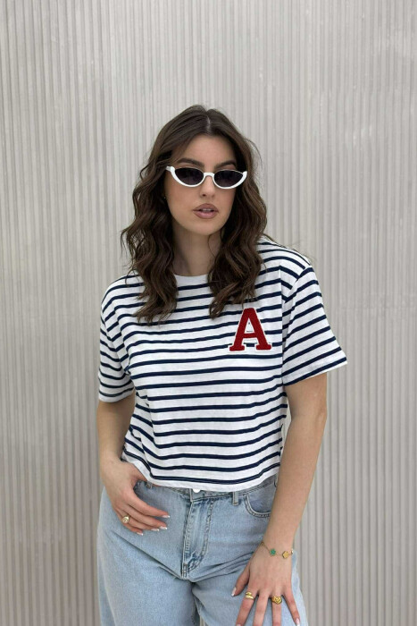 LETTER A LOGO STRIPE WOMEN T-SHIRT BLUE/BLU 