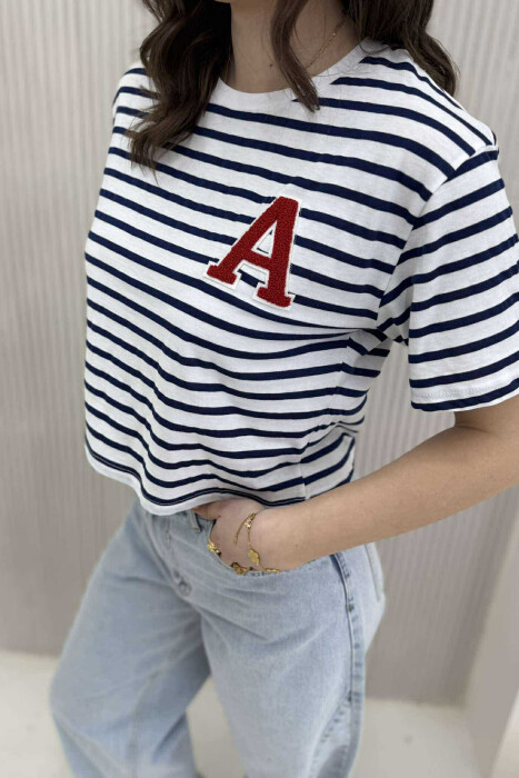 LETTER A LOGO STRIPE WOMEN T-SHIRT BLUE/BLU - 2