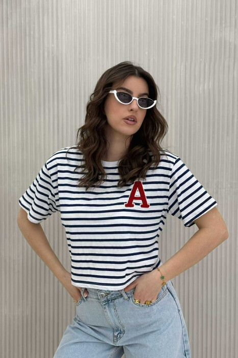 LETTER A LOGO STRIPE WOMEN T-SHIRT BLUE/BLU - 3