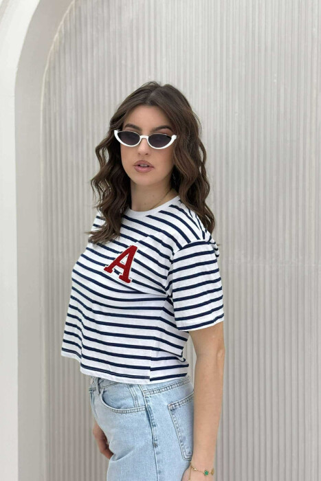 LETTER A LOGO STRIPE WOMEN T-SHIRT BLUE/BLU - 4