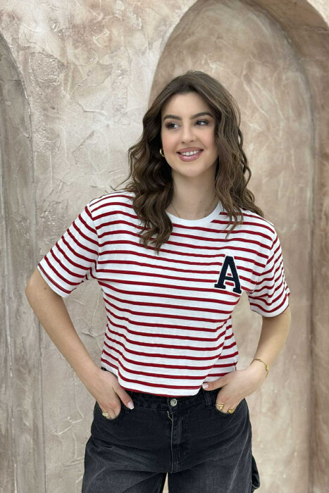 LETTER A LOGO STRIPE WOMEN T-SHIRT RED/E KUQE - 4