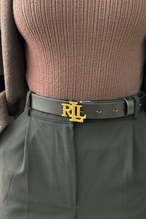 LETTER BUCKLE DESIGN LEATHER WOMEN BELT GOLDEN ROD/GOLD - 1