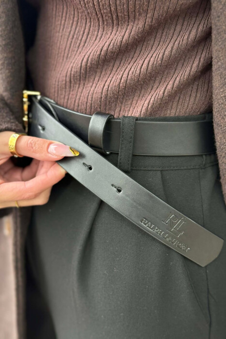 LETTER BUCKLE DESIGN LEATHER WOMEN BELT GOLDEN ROD/GOLD - 3