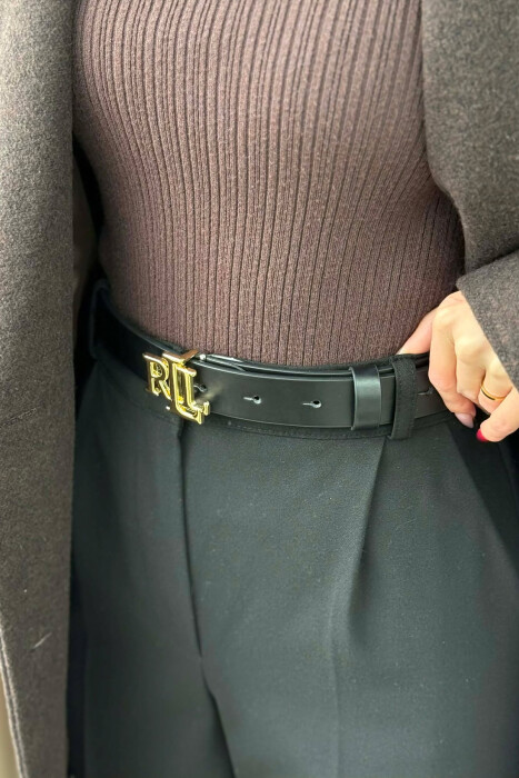 LETTER BUCKLE DESIGN LEATHER WOMEN BELT GOLDEN ROD/GOLD - 2