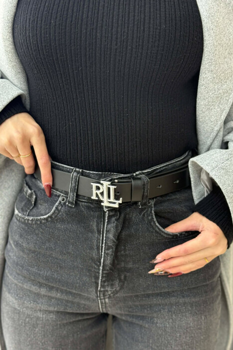 LETTER BUCKLE DESIGN LEATHER WOMEN BELT SILVER/ARGJEND - KLAUDIO FASHION