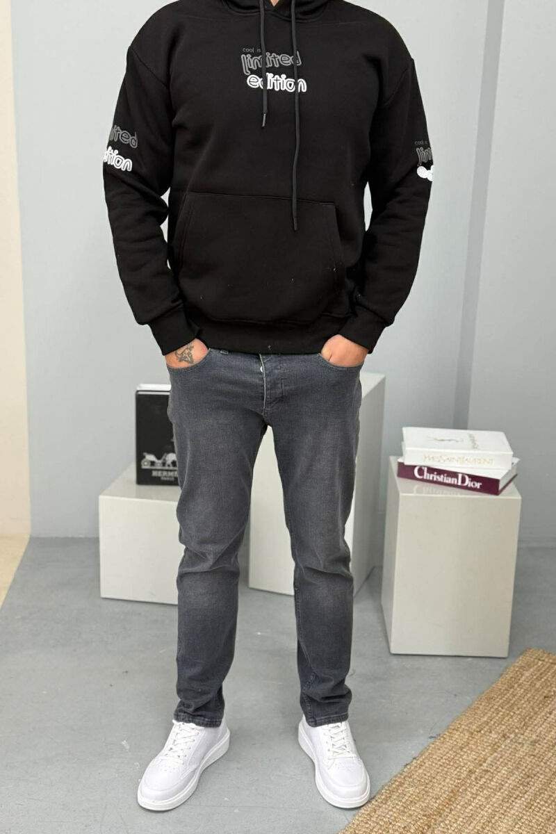 LIMITED EDITION WRITTING FLUFFY MEN HOODIE BLACK/ E ZEZE - 1