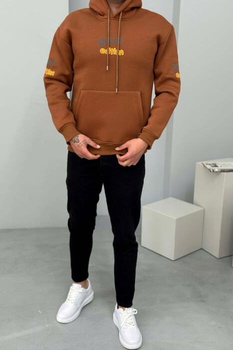LIMITED EDITION WRITTING FLUFFY MEN HOODIE BROWN/KAFE 