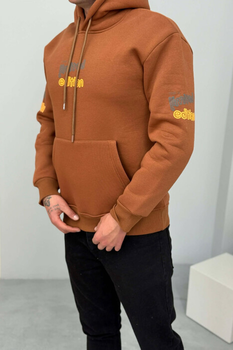 LIMITED EDITION WRITTING FLUFFY MEN HOODIE BROWN/KAFE - 2