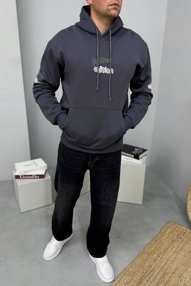 LIMITED EDITION WRITTING FLUFFY MEN HOODIE DARK GREY/GEE - 1