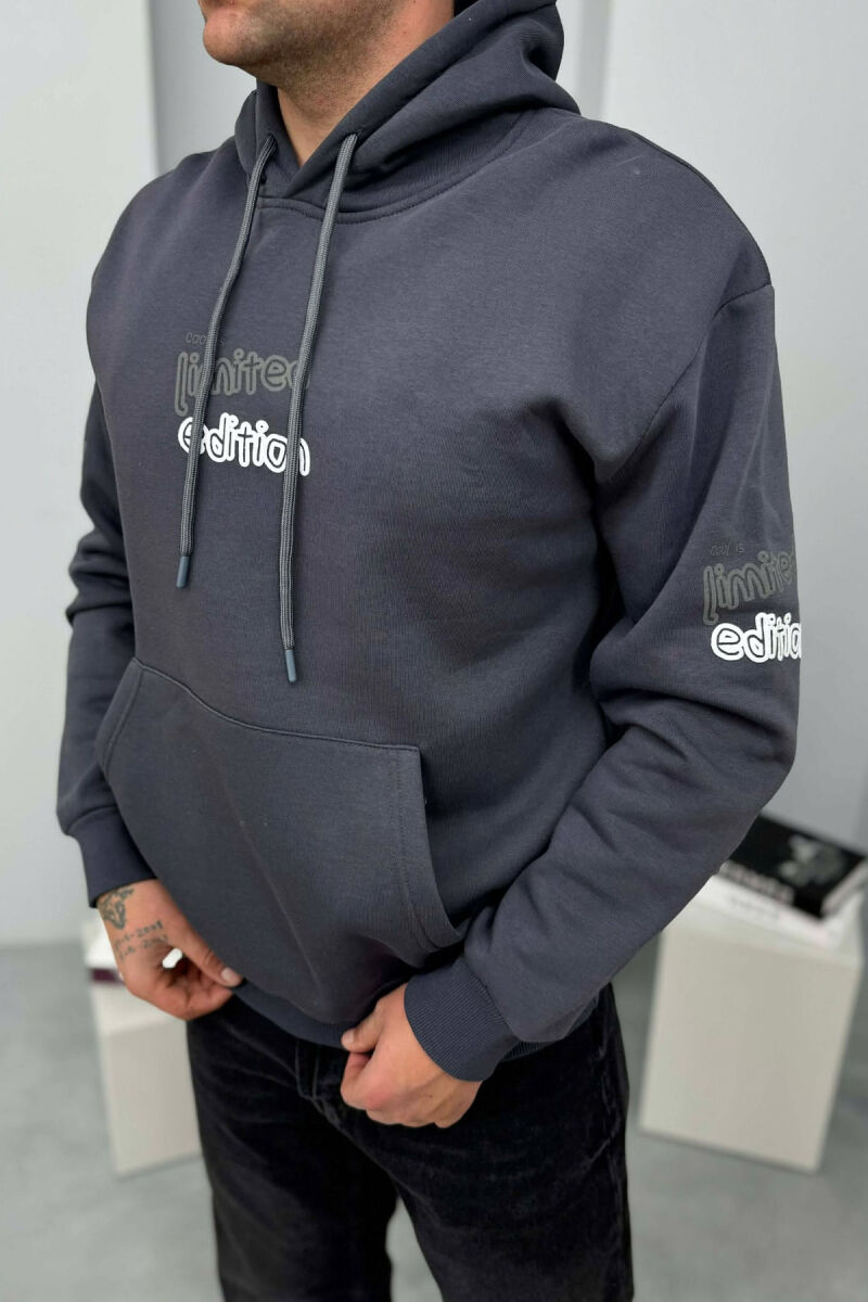 LIMITED EDITION WRITTING FLUFFY MEN HOODIE DARK GREY/GEE - 3
